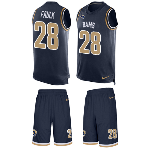 Men's Limited Marshall Faulk Nike Jersey Navy Blue - #28 Tank Top Suit NFL Los Angeles Rams